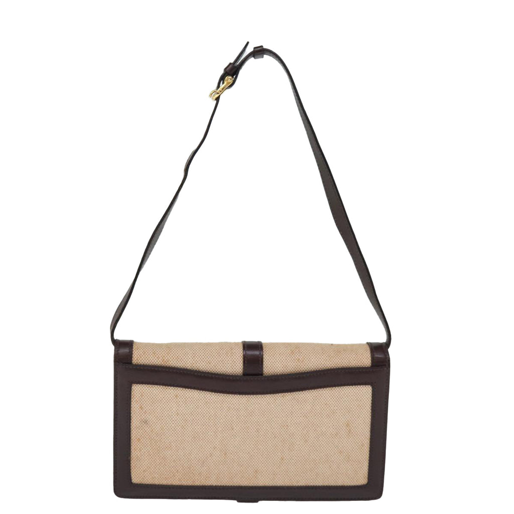 CELINE Shoulder Bag Canvas Leather Beige  76079