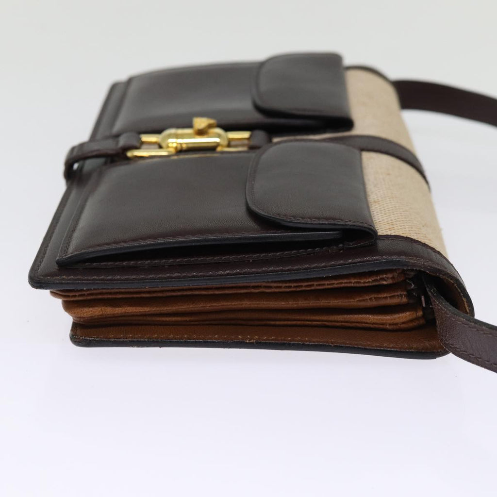 CELINE Shoulder Bag Canvas Leather Beige  76079