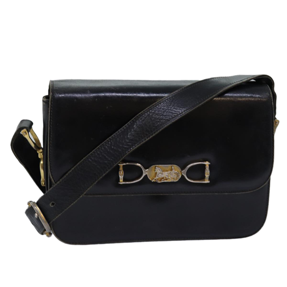 CELINE Shoulder Bag Leather Black  76080