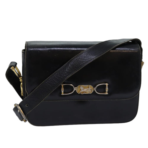 CELINE Shoulder Bag Leather Black  76080