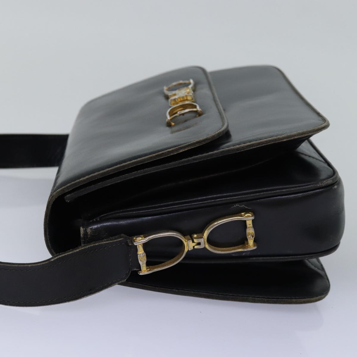 CELINE Shoulder Bag Leather Black  76080