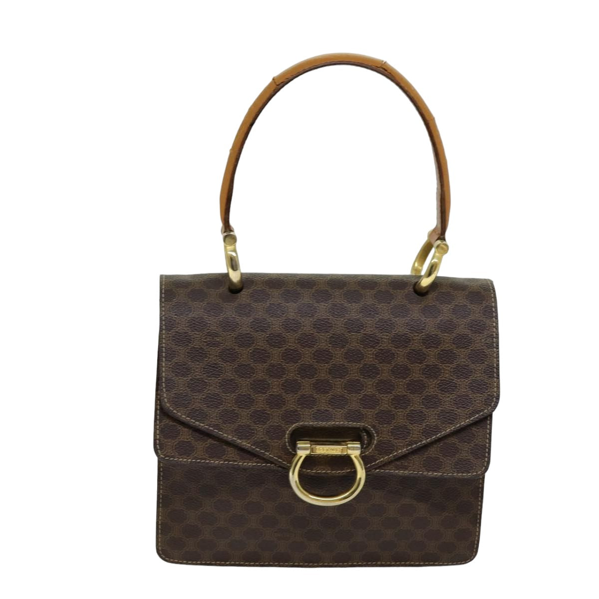 CELINE Macadam Canvas Hand Bag PVC Brown Auth 76087