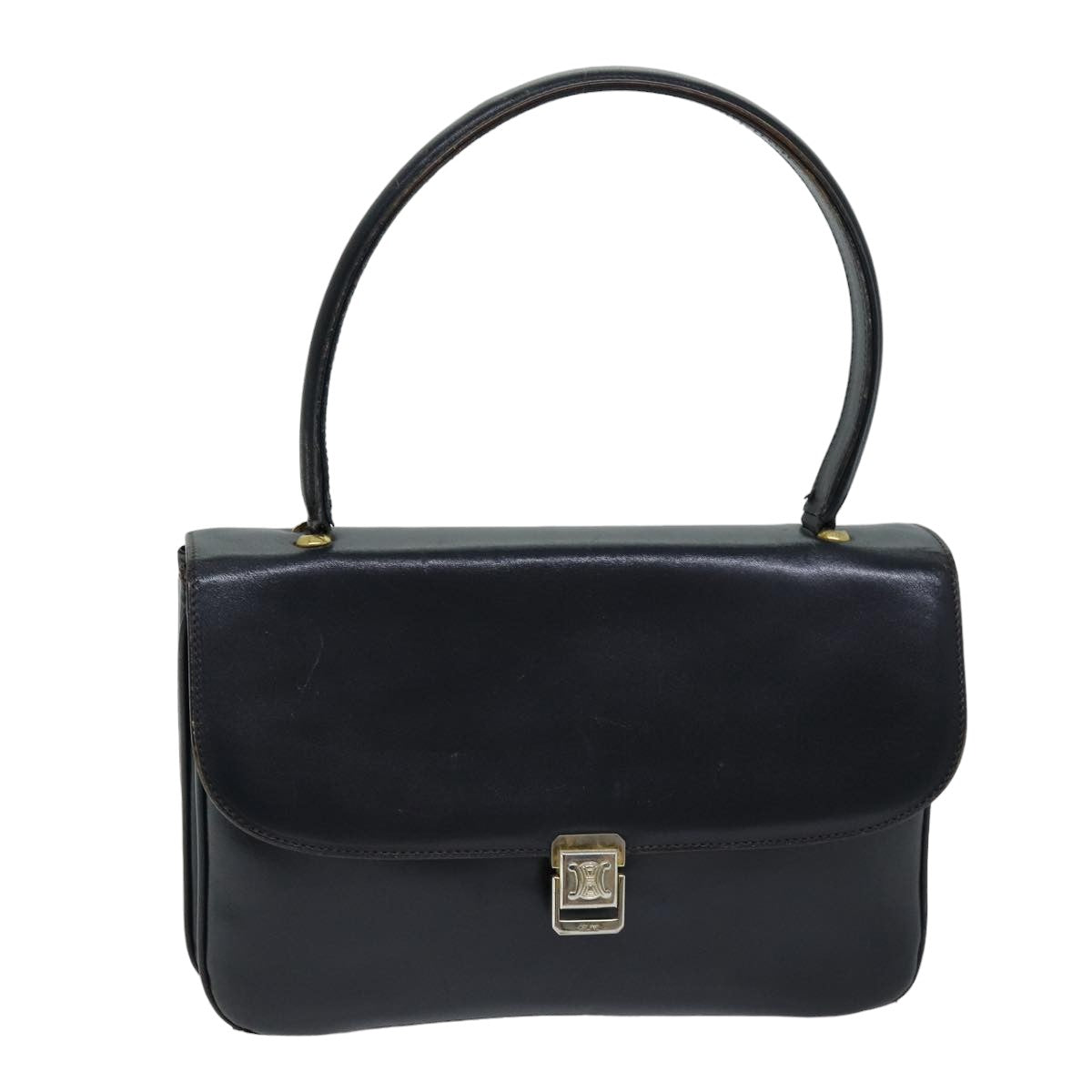 CELINE Hand Bag Leather Navy  76089