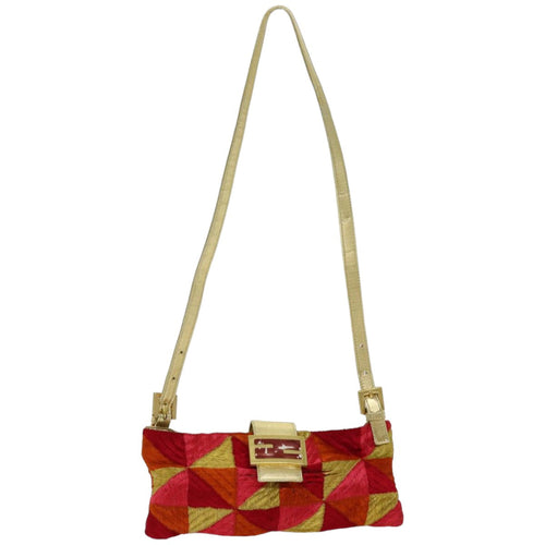 FENDI Mamma Baguette Shoulder Bag Canvas Red76103