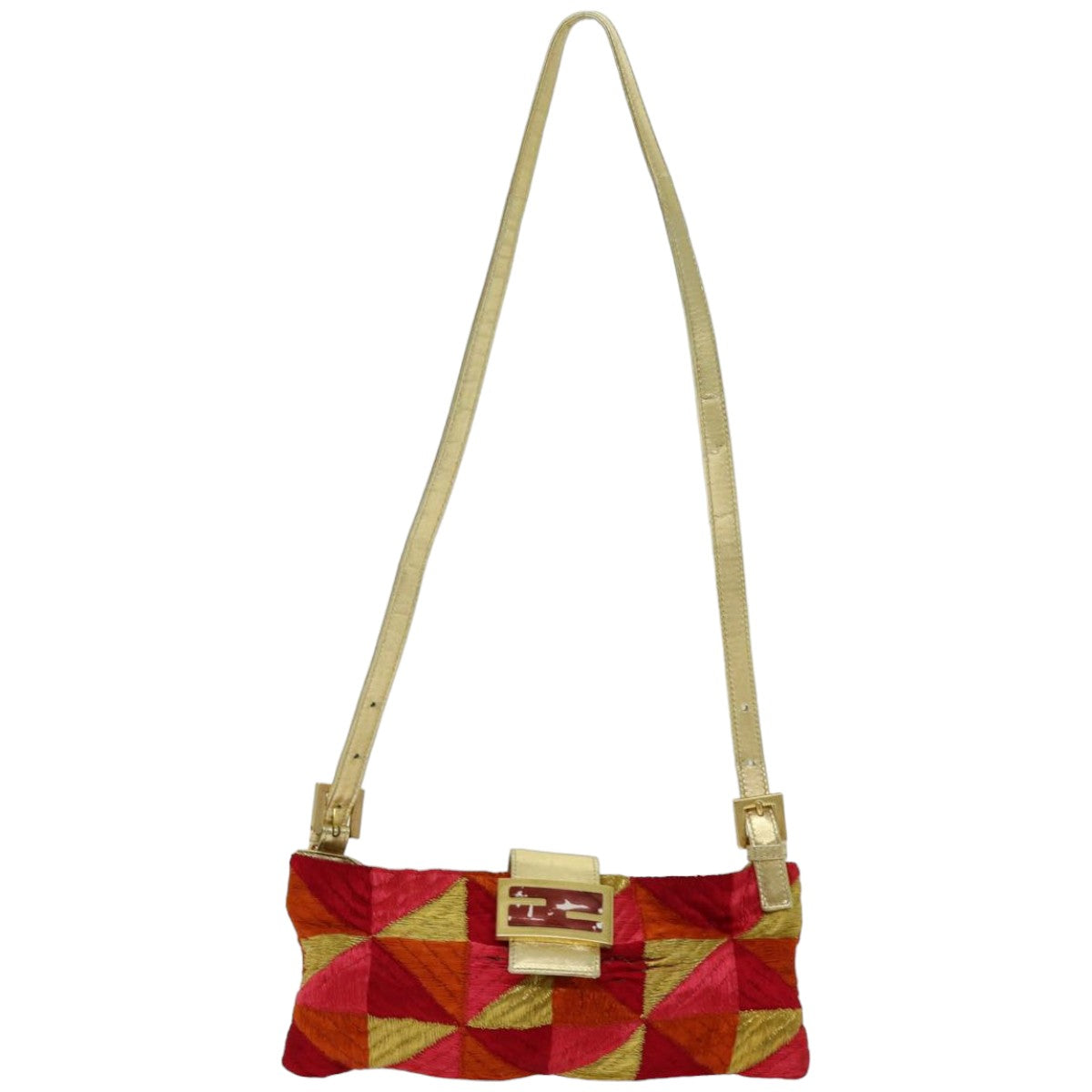 FENDI Mamma Baguette Shoulder Bag Canvas Red76103