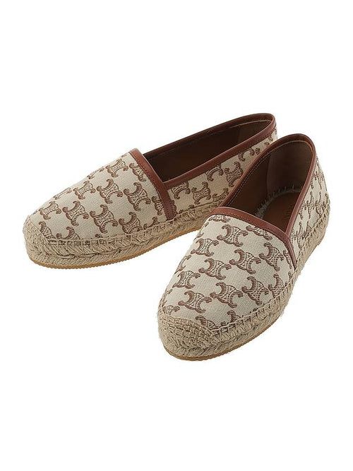 CELINE Signature Triomphe Canvas Calfskin Flat Espadrille Ecru