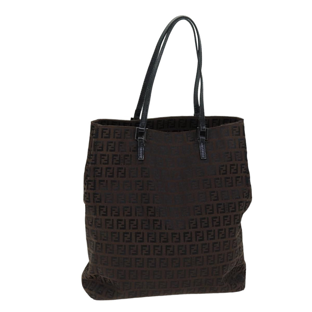 FENDI Zucchino Canvas Tote Bag Brown Black76132