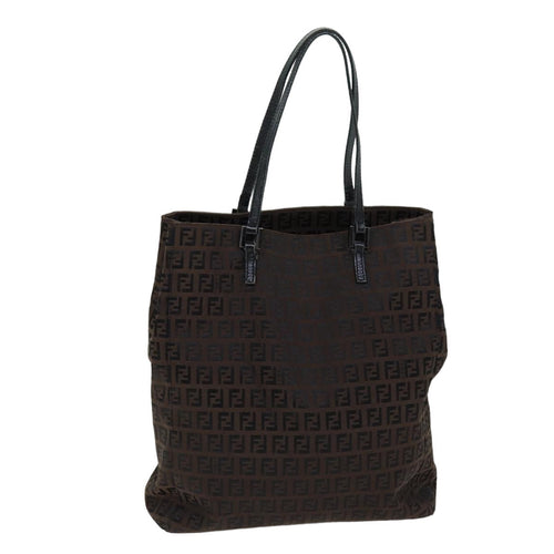 FENDI Zucchino Canvas Tote Bag Brown Black76132