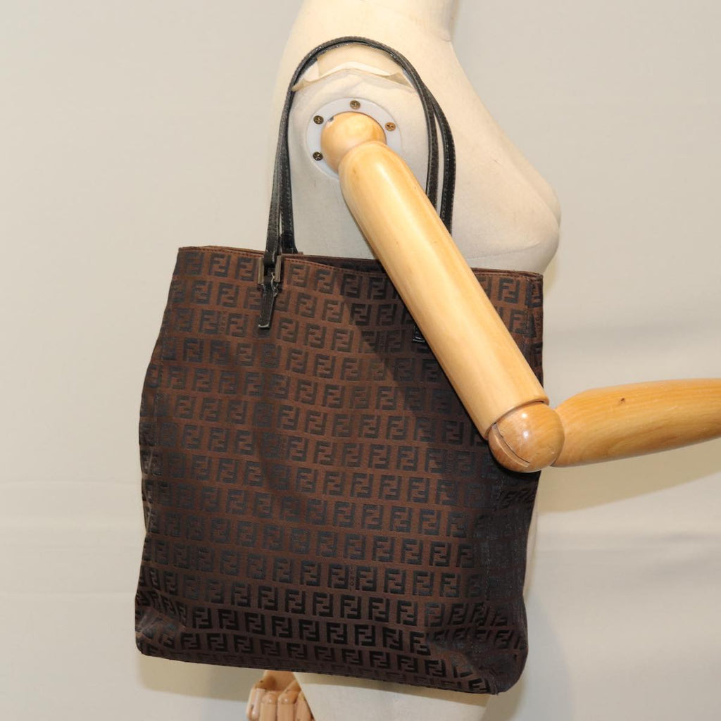 FENDI Zucchino Canvas Tote Bag Brown Black76132