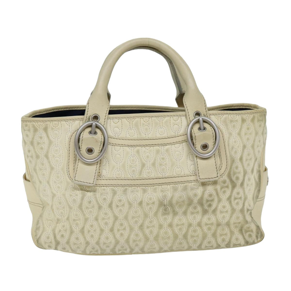 CELINE Tote Bag Leather White Auth 76144