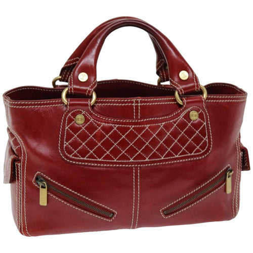 CELINE Hand Bag Leather Red  76145