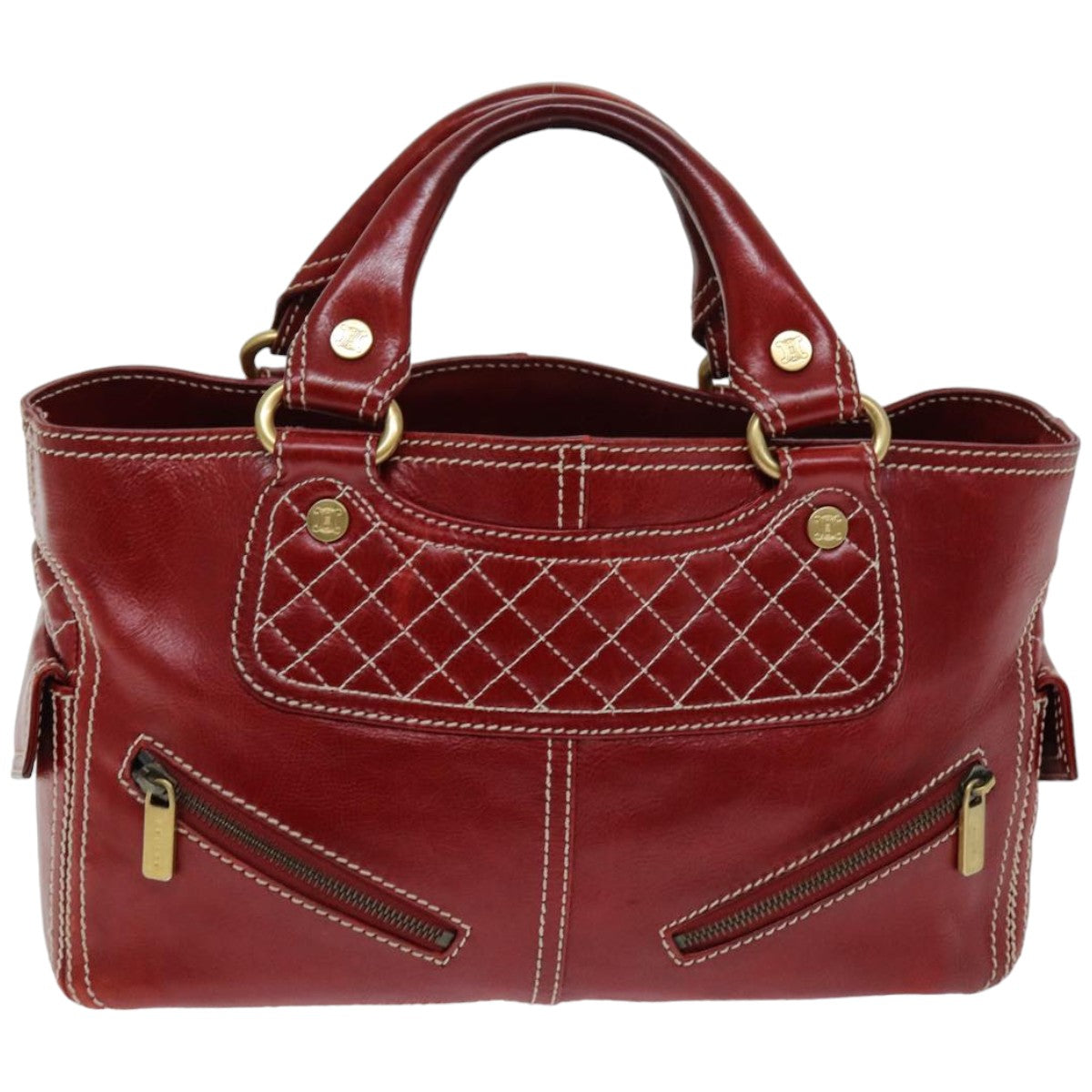 CELINE Hand Bag Leather Red  76145
