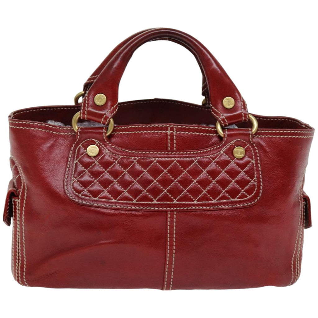 CELINE Hand Bag Leather Red  76145