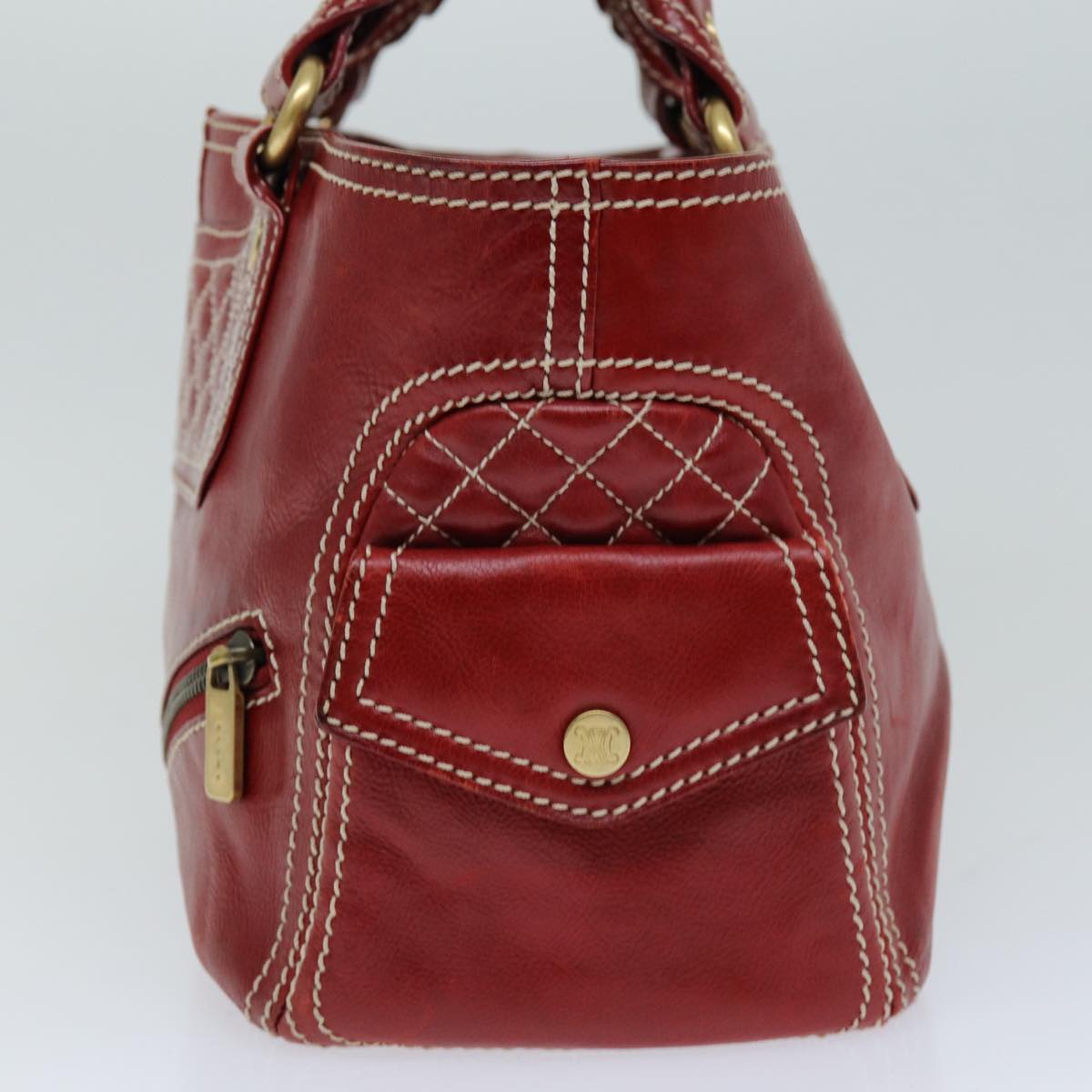 CELINE Hand Bag Leather Red  76145