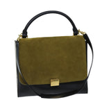 CELINE Trapeze Hand Bag Suede Leather 2way Black Khaki  76216