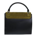 CELINE Trapeze Hand Bag Suede Leather 2way Black Khaki  76216