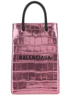 Balenciaga Crocodile Embossed Phone Holder Mini Cross Bag Pink