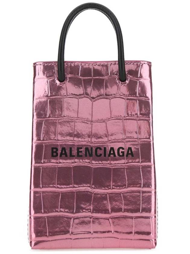 Balenciaga Crocodile Embossed Phone Holder Mini Cross Bag Pink