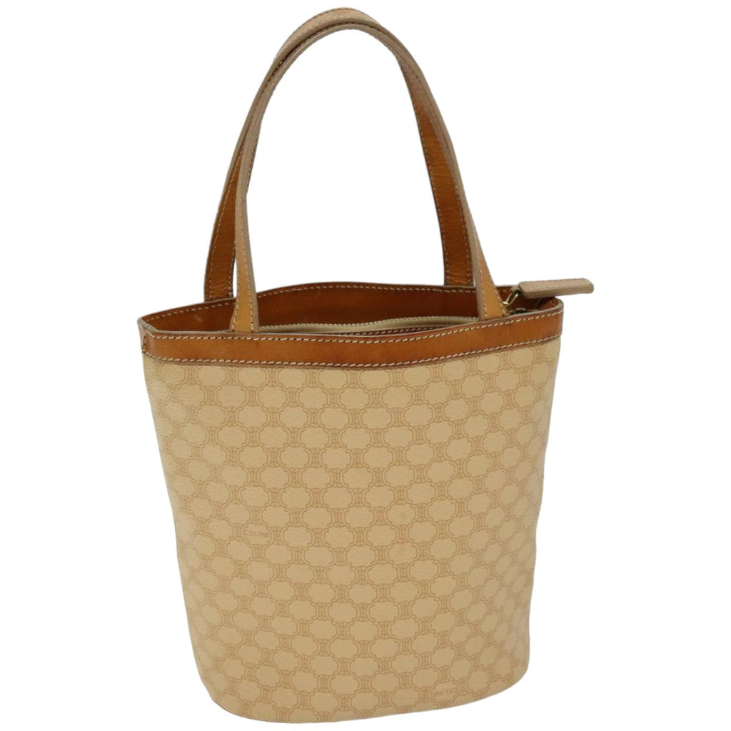 CELINE Macadam Canvas Hand Bag PVC Beige Auth 76406