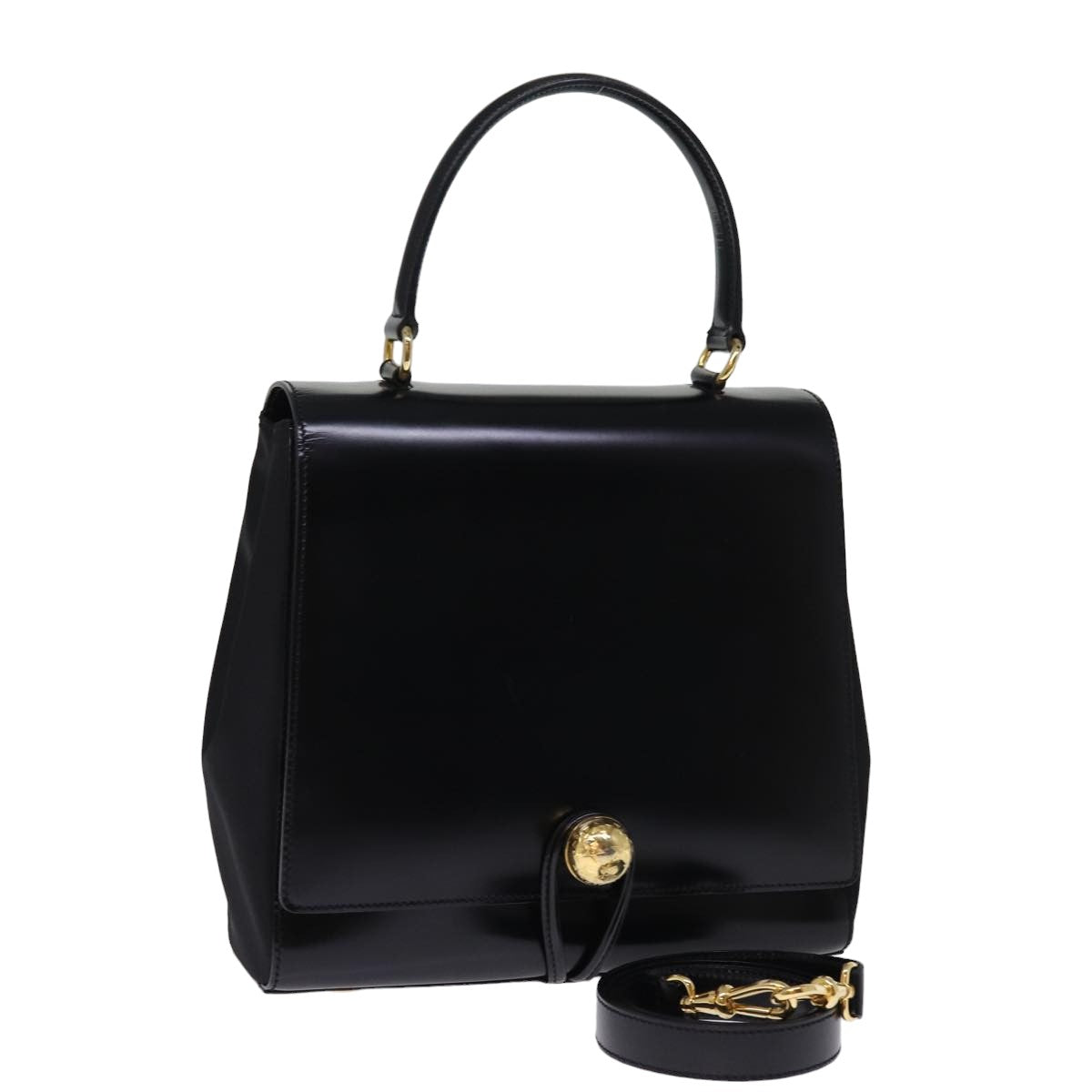 CELINE Hand Bag Patent leather 2way Black  76412