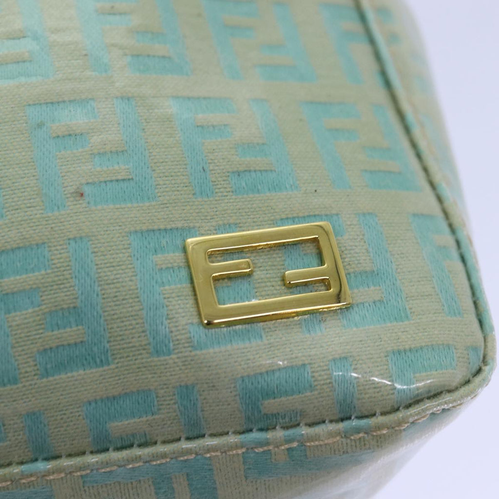 FENDI Zucchino Canvas Hand Bag Enamel Turquoise Blue76474
