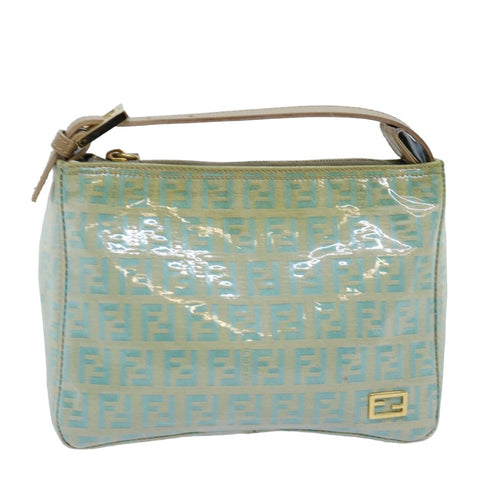 FENDI Zucchino Canvas Hand Bag Enamel Turquoise Blue76474