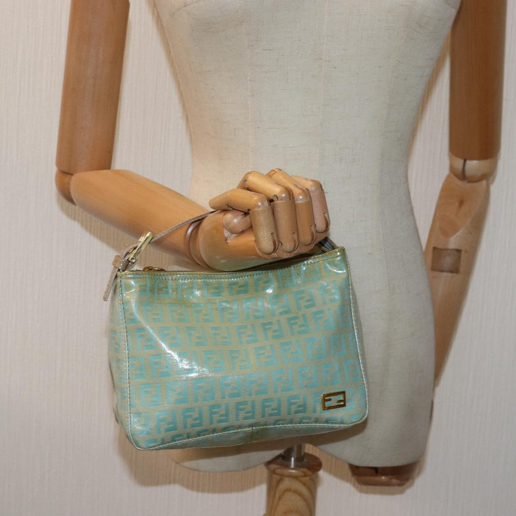 FENDI Zucchino Canvas Hand Bag Enamel Turquoise Blue76474