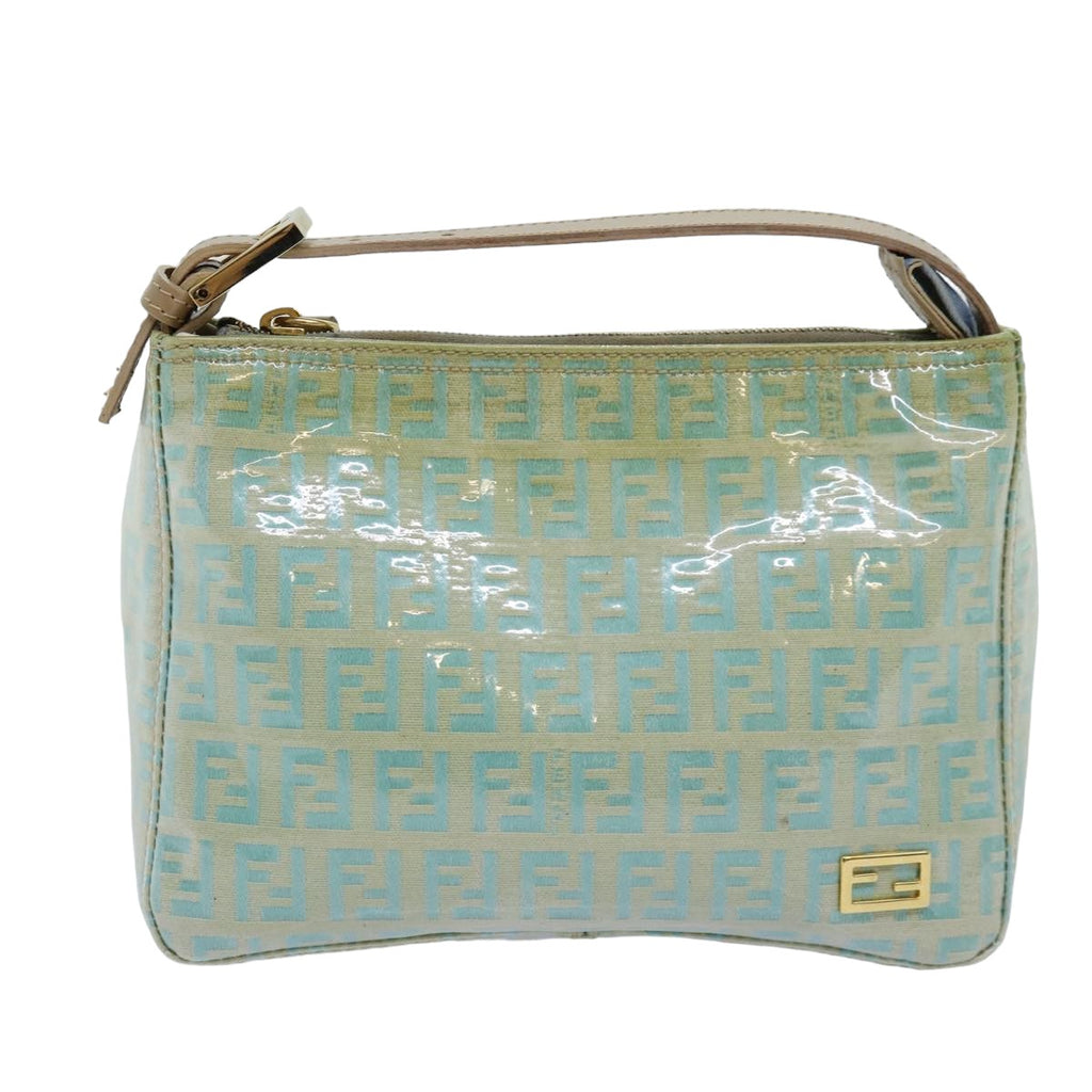 FENDI Zucchino Canvas Hand Bag Enamel Turquoise Blue76474