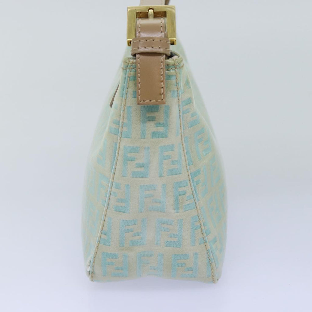 FENDI Zucchino Canvas Hand Bag Enamel Turquoise Blue76474