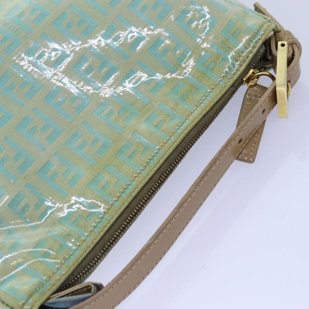 FENDI Zucchino Canvas Hand Bag Enamel Turquoise Blue76474