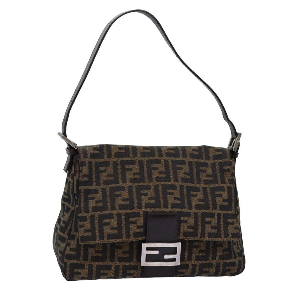 FENDI Zucca Canvas Mamma Baguette Shoulder Bag Black Brown76476