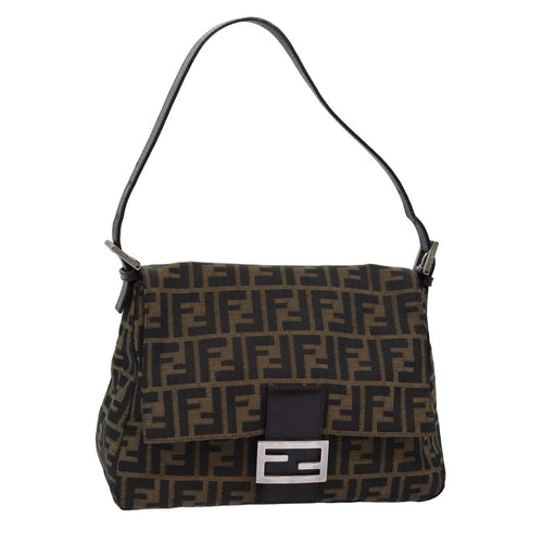 FENDI Zucca Canvas Mamma Baguette Shoulder Bag Black Brown76476