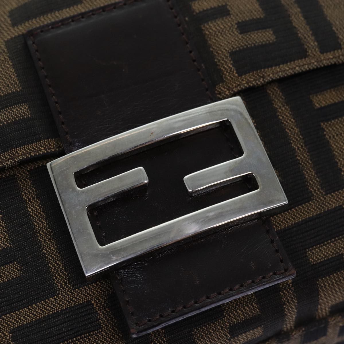 FENDI Zucca Canvas Mamma Baguette Shoulder Bag Black Brown76476