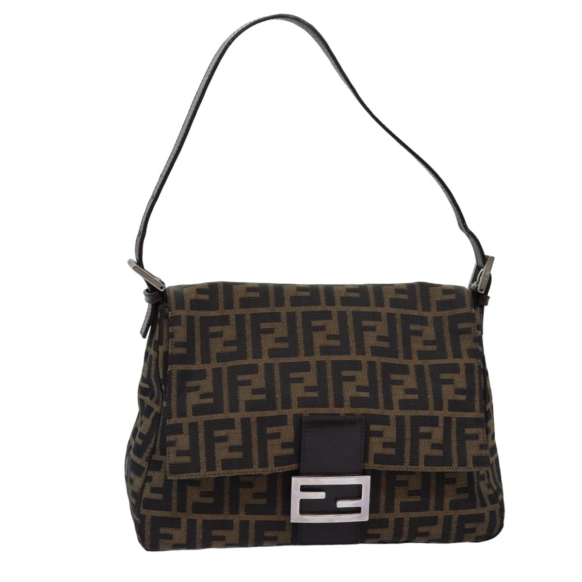 FENDI Zucca Canvas Mamma Baguette Shoulder Bag Black Brown76476