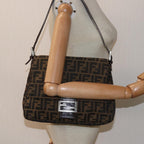 FENDI Zucca Canvas Mamma Baguette Shoulder Bag Black Brown76476