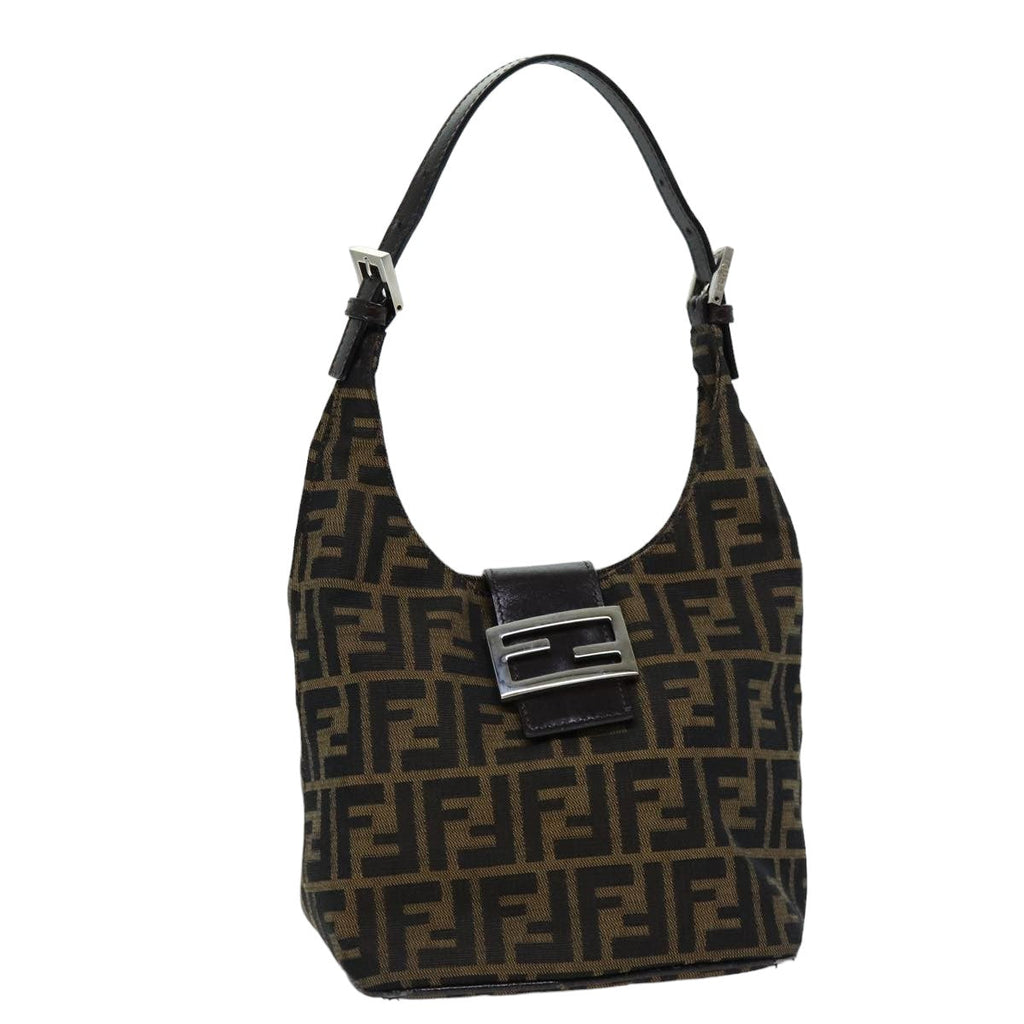 FENDI Zucca Canvas Mamma Baguette Shoulder Bag Black Brown76559