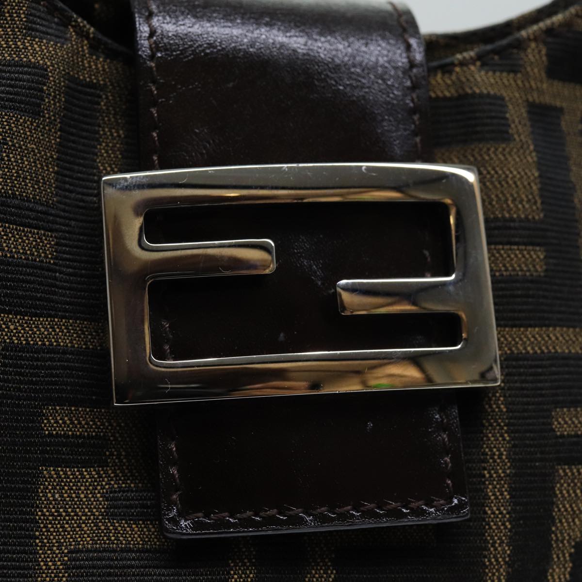 FENDI Zucca Canvas Mamma Baguette Shoulder Bag Black Brown76559