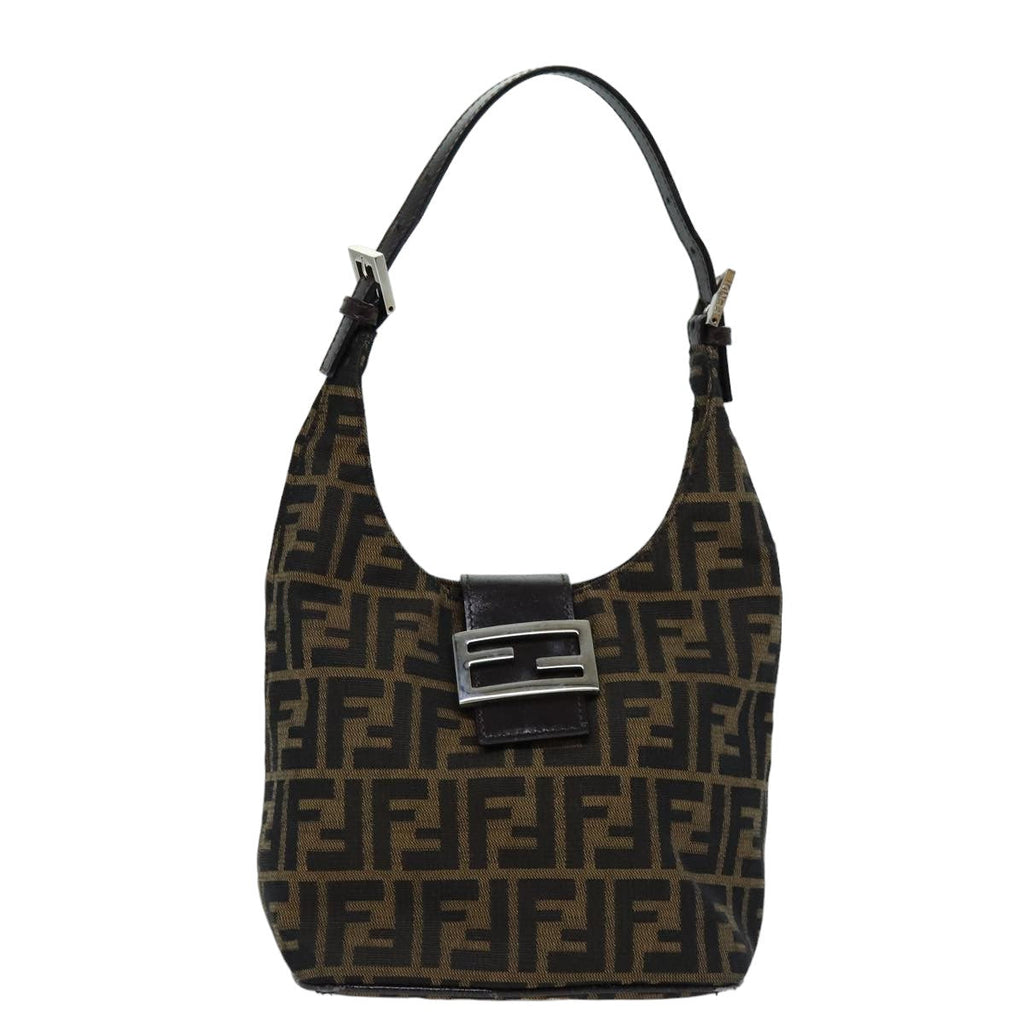 FENDI Zucca Canvas Mamma Baguette Shoulder Bag Black Brown76559