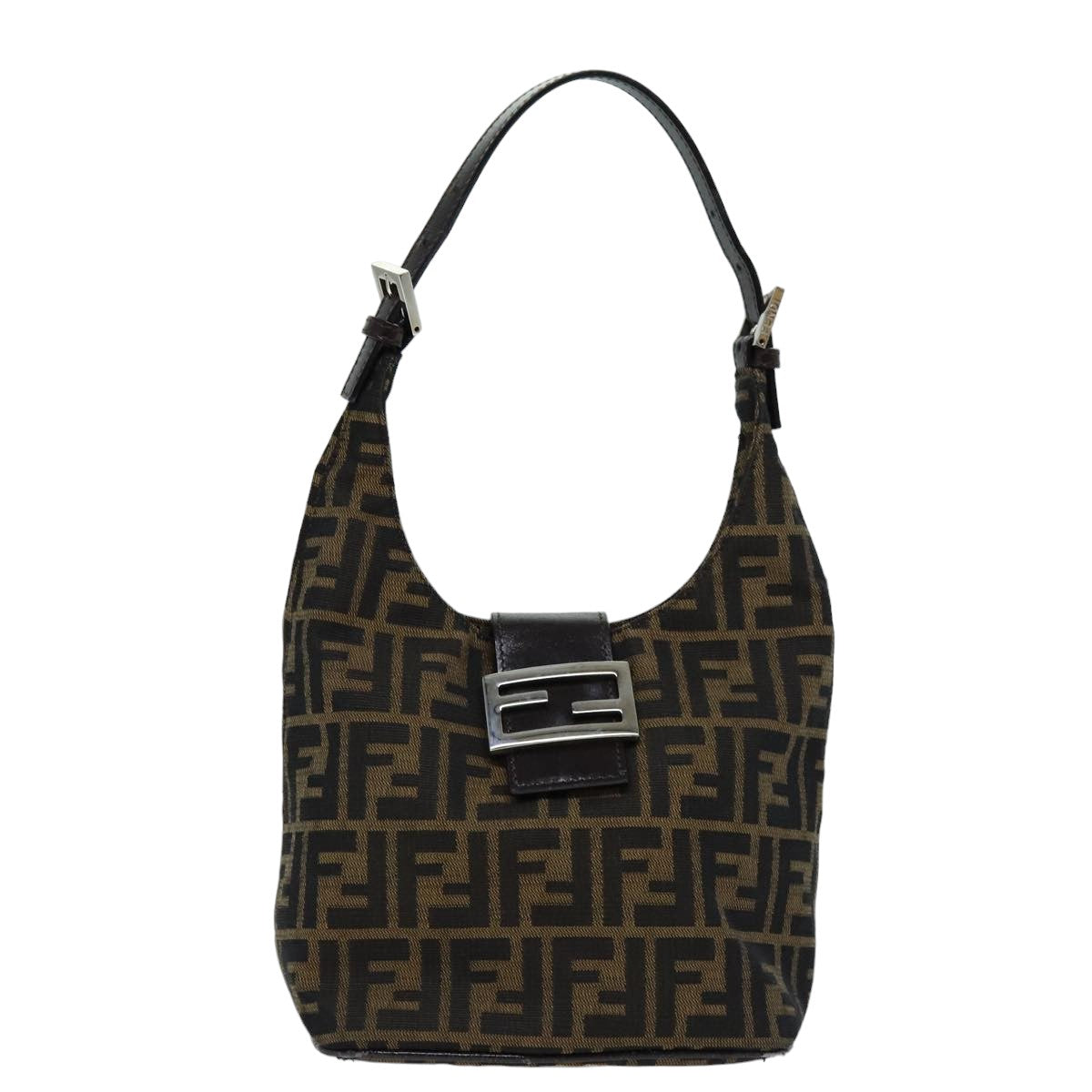 FENDI Zucca Canvas Mamma Baguette Shoulder Bag Black Brown76559