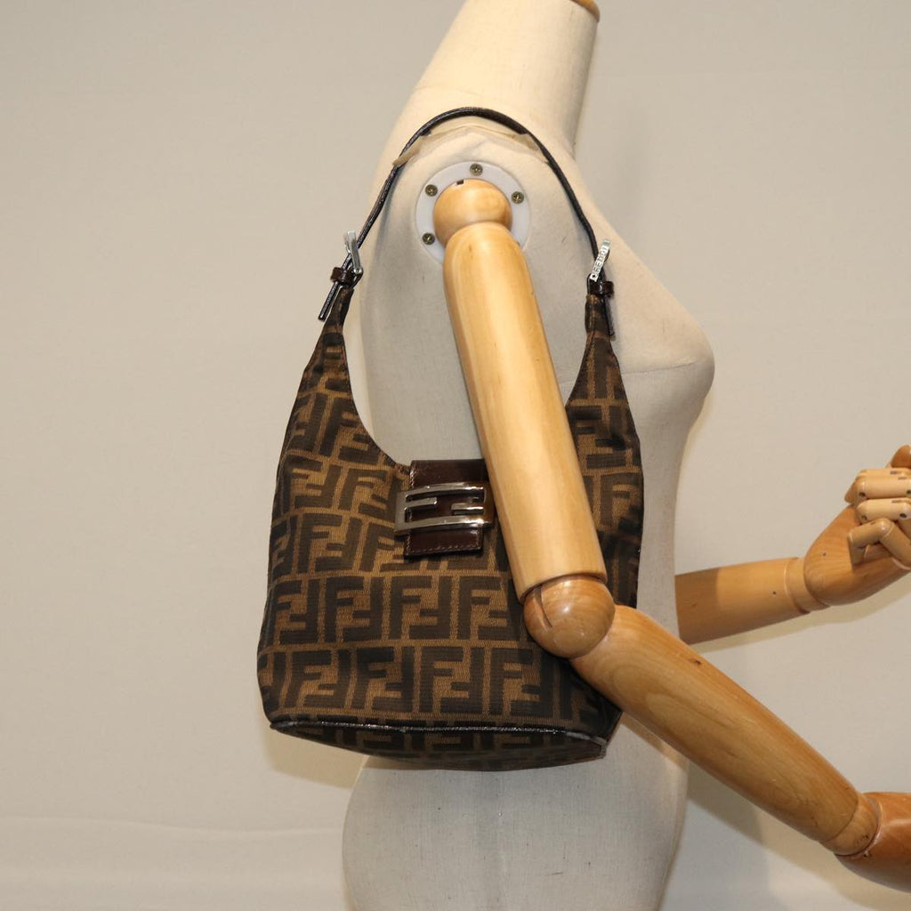 FENDI Zucca Canvas Mamma Baguette Shoulder Bag Black Brown76559