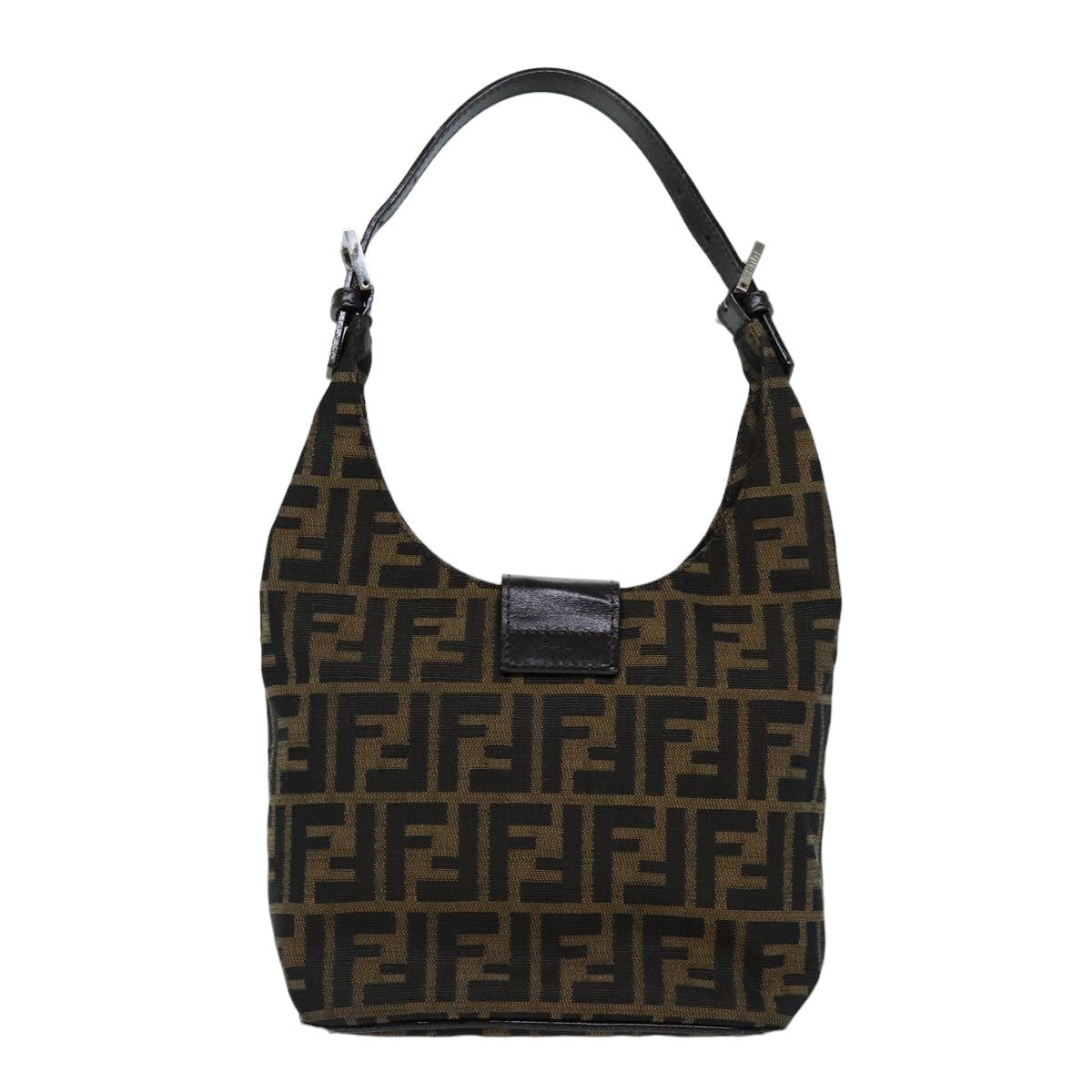 FENDI Zucca Canvas Mamma Baguette Shoulder Bag Black Brown76559