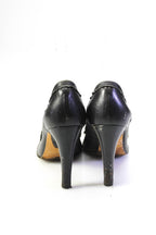 Chloe Womens Stiletto Round Toe Scalloped Pumps Black Leather