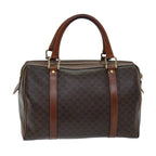 CELINE Macadam Canvas Boston Bag PVC Leather Brown Auth 76580