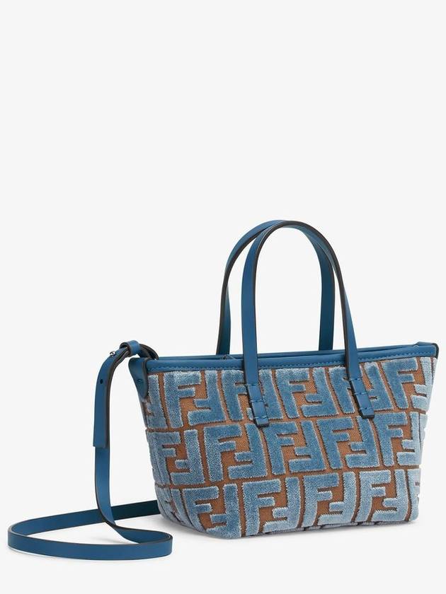 Fendi Roll FF Jacquard Velvet Tote Bag Light Blue