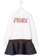 Fendi Kids Embroidered Logo Cotton Dress JFB473 AEZQ F0ZNM