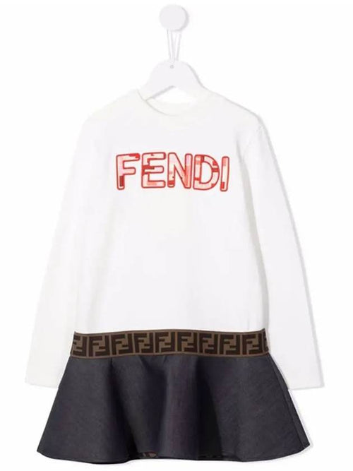 Fendi Kids Embroidered Logo Cotton Dress JFB473 AEZQ F0ZNM