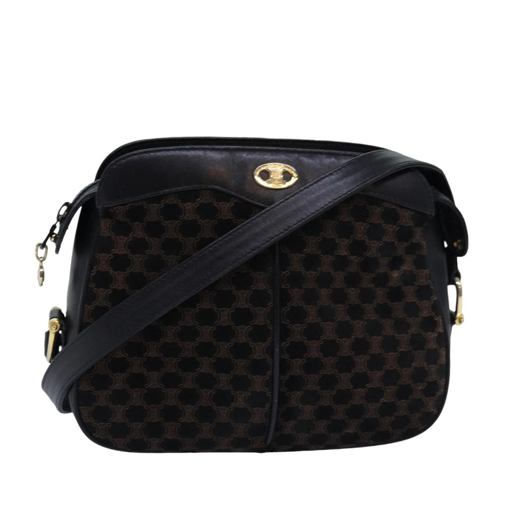 CELINE Triomphe Canvas Shoulder Bag Suede Black  76792