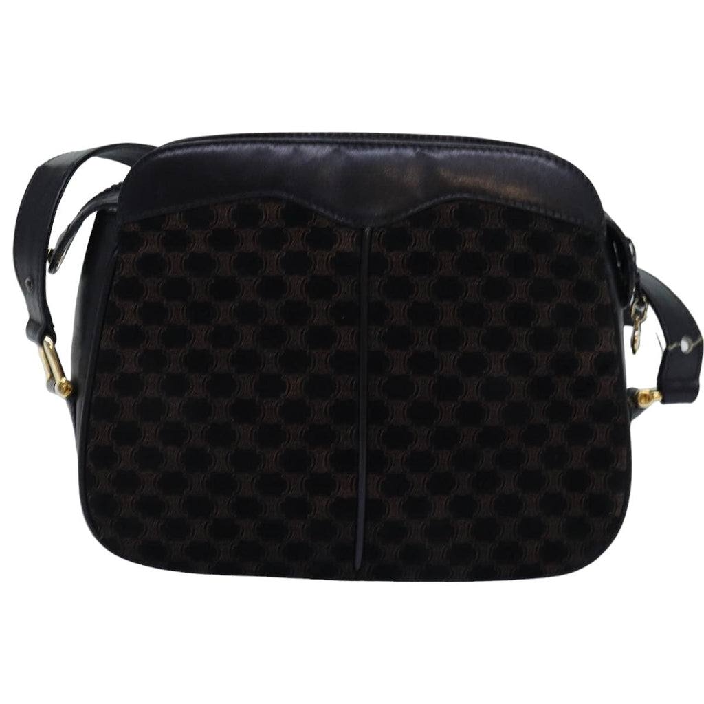 CELINE Triomphe Canvas Shoulder Bag Suede Black  76792