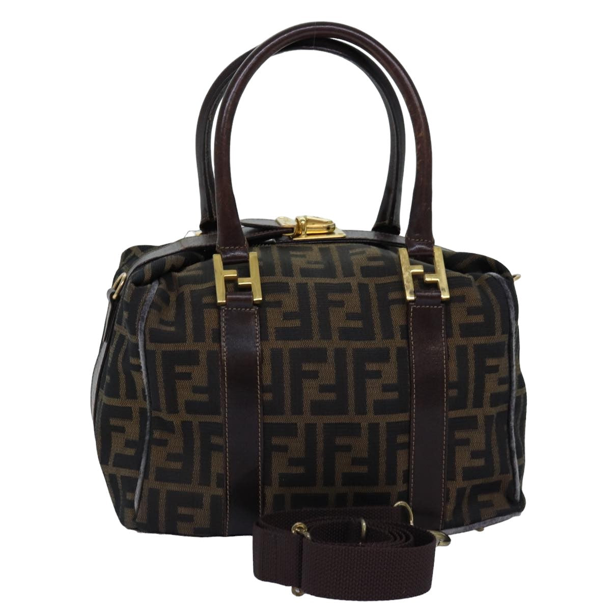 FENDI Zucca Canvas Hand Bag 2way Brown Black76858