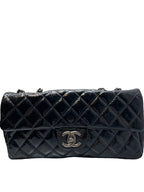CHANEL- Black Patent Leather Quilted Medium Flap
